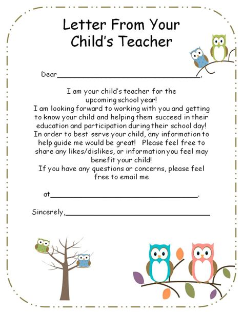 Teacher Letter To Parents Template - Sample printable pdf download